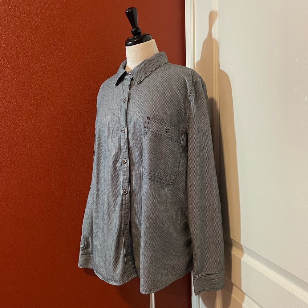 Dovetail Workwear Women’s Givens Work Flannel Indigo Striped Long Sleeve Shirt